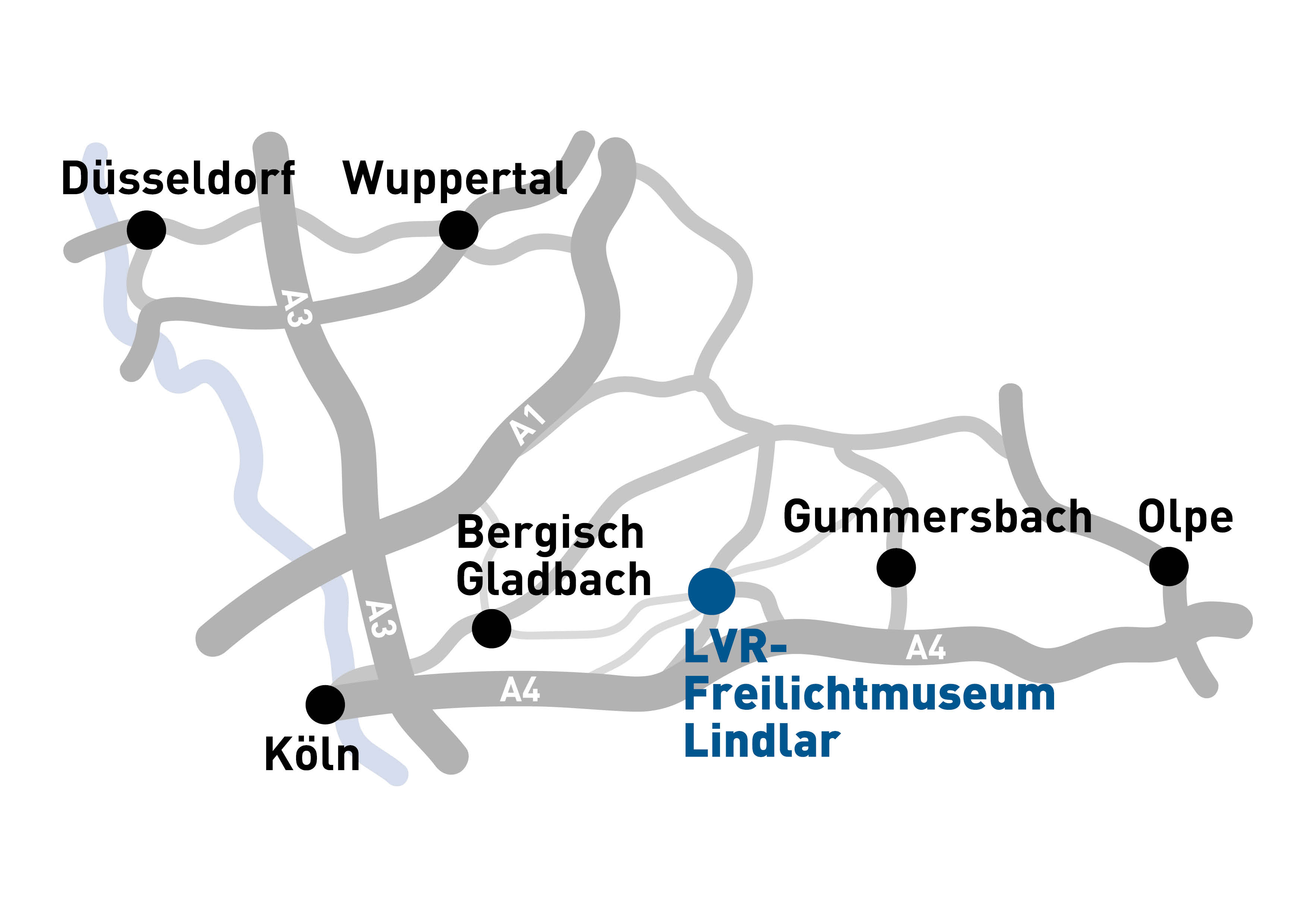 Anfahrtsskizze zum LVR-Freilichtmuseum Lindlar
