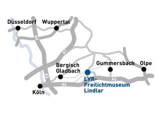 Anfahrtsskizze zum LVR-Freilichtmuseum Lindlar
