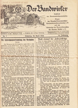 Eine eingescannte Seite des Mitteilungsblattes "Der Bandwirker" vom April 1919.